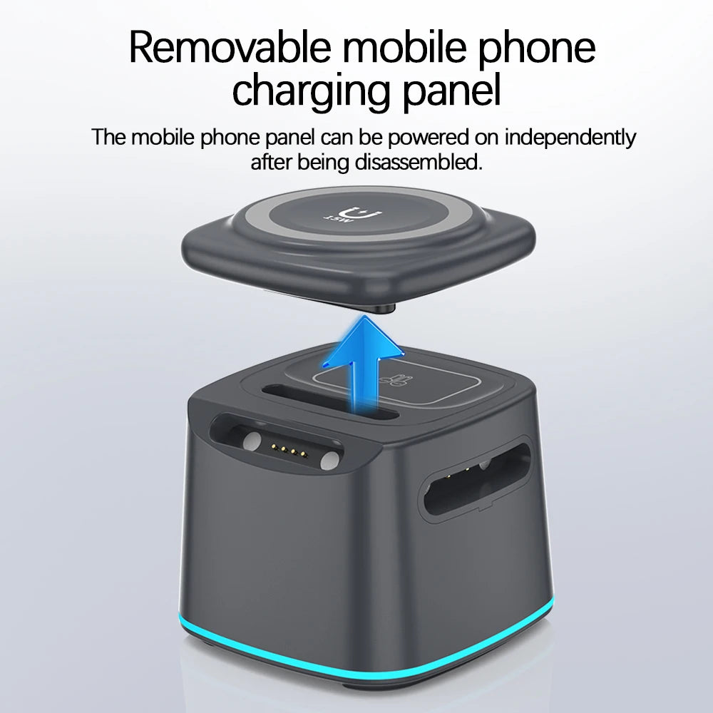 Custom Logo 3 in 1 Cube Foldable Wireless Charger for iPhone Magnetic Portable 15W Fast Charging Stand Desktop Charging Station