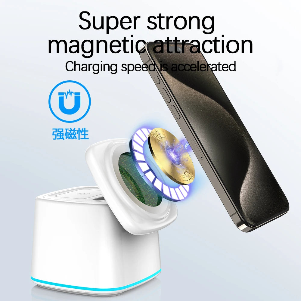 Custom Logo 3 in 1 Cube Foldable Wireless Charger for iPhone Magnetic Portable 15W Fast Charging Stand Desktop Charging Station