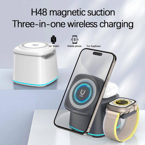 Custom Logo 3 in 1 Cube Foldable Wireless Charger for iPhone Magnetic Portable 15W Fast Charging Stand Desktop Charging Station